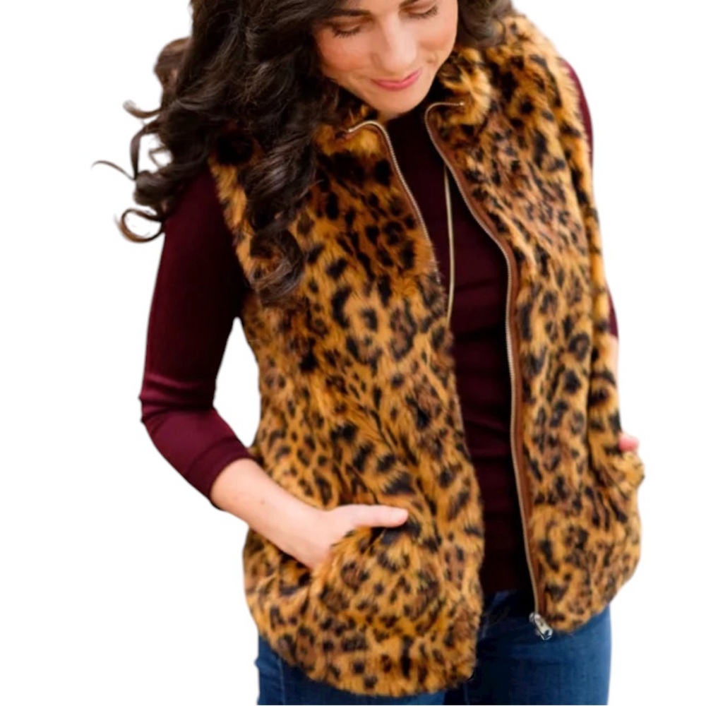 J. Crew Faux Fur Leopard Print Vest